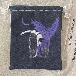 Tarot Card Storage Bag, Cloth Tarot Drawstring Bags, Rectangle with Woman Pattern, Prussian Blue, 18x13cm(WICR-PW0001-08-17)