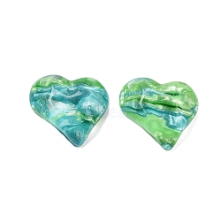 Translucent Resin Decoden Cabochons, Water Ripple Peach Heart with Glitter Powder, Light Green, 17.5x18.5x6mm(CRES-M001-04A-03)