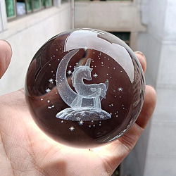 Inner Carving Glass Crystal Ball Diaplay Decoration, Fengshui Home Decor, Unicorn, 60mm(PW-WGF6175-22)