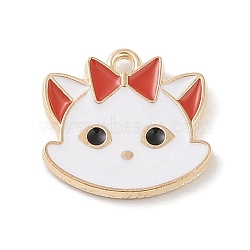 Alloy Enamel Pendants, Light Gold, Cat Charm, White, 16x16.5x2mm, Hole: 1.5mm(ENAM-Z010-26KCG)