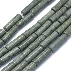 Natural Serpentine/Green Lace Stone Beads Strands, Column, 11~15x3.5~4.5mm, Hole: 1~1.2mm, about 28~30pcs/strand, 15.1~15.9 inch(38.5~40.5cm)(G-F631-D06)