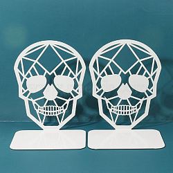 Non-Skid Iron Bookend Display Stands, Adjustable Desktop Heavy Duty Metal Book Stopper for Shelves, White, Skull Pattern, 90x120x175mm(OFST-PW0005-33E)