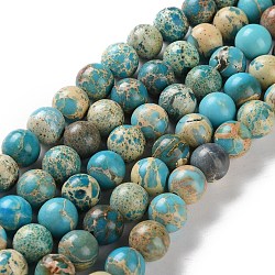 Dyed Natural Regalite/Imperial Jasper/Sea Sediment Jasper Beads Strands, Round, Turquoise, 8mm, Hole: 1.2mm, about 23pcs/strand, 7.64''(19.4cm)(G-B124-C01-04)