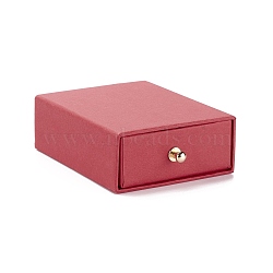 Rectangle Paper Drawer Jewelry Set Box, with Brass Rivet, for Earring, Ring and Necklace Gifts Packaging, Indian Red, 7x9x3cm(CON-C011-02C)