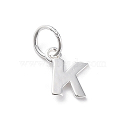 925 Sterling Silver Letter Charms, with Jump Rings and 925 Stamp, Silver Color Plated, Letter K, 8x7.5x0.8mm, Hole: 4mm(STER-C012-01S-K)