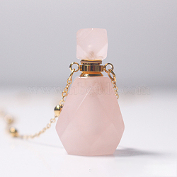 Natural Rose Quartz Perfume Bottle Pendant Necklace with Brass Chains, Essential Oil Vial Necklace for Women, Golden, 25.59 inch(65cm), Capacity: 0.88ml(0.03fl. oz)(BOTT-PW0001-057B-01)