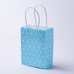 kraft Paper Bags, with Handles, Gift Bags, Shopping Bags, Rectangle, Polka Dot Pattern, Light Sky Blue, 27x21x10cm(CARB-E002-M-R05)