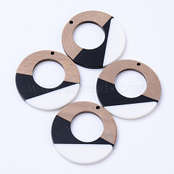 Resin & Walnut Wood Pendants, Ring, Creamy White, 38x3mm, Hole: 2mm(X-RESI-N025-004B-B01)