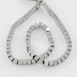 Non-magnetic Synthetic Hematite Beads Strands, Grade A, Cube, Platinum Plated, 3x3x3mm, Hole: 1mm, 128pcs/strand, 15.5 inch(X-G-Q876-3mm-7)