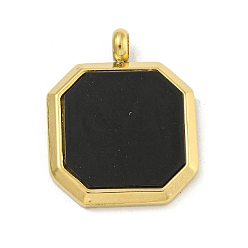 Ion Plating(IP) 304 Stainless Steel Pendants, with Black Acrylic, Octagon Charm, Golden, 25x20x3mm, Hole: 3mm