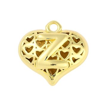 Hollow Brass Pendants for Valentine's Day, Heart with Letter, Real 18K Gold Plated, Letter Z, 25x26x13mm, Hole: 2.5mm