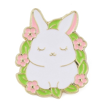 Bunny Zinc Alloy Enamel Brooch, Rabbit, Pearl Pink, 29x24mm