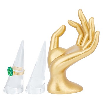 2Pcs Acrylic Organic Glass Ring Displays, with 1Pc OK Shaped Resin Mannequin Hand Jewelry Display Holder Stands, Mixed Color, 2.55~7x2.55~9x6.9~16cm, 3pcs/set