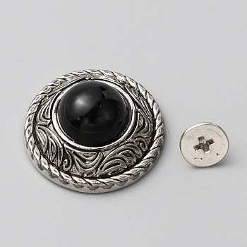 Zinc Alloy Buttons, with Synthetic Turquoise and Iron Screws, for Purse, Bags, Leather Crafts Decoration, Flat Round, Black, 20x9.5mm, Hole: 2.5mm