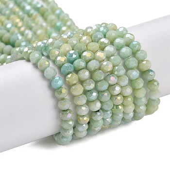 Faceted Electroplated Glass Beads Strands, AB Color Plated, Rondelle, Yellow Green, 4x3mm, Hole: 0.9mm, about 112pcs/strand, 16.14''(41cm)