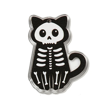 Halloween Themed Double-sided Printed Acrylic Pendants, Cat Shape, Black, 39x28x2mm, Hole: 0.7mm