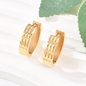 304 Stainless Steel Textured Hoop Earrings, with 316 Surgical Stainless Steel Ear Pins, Ion Plating(IP), Golden, 20x5mm