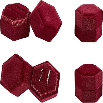 Velvet Ring Boxes, Hexagon, Medium Violet Red, 1-3/4x1-7/8x1-3/4 inch(4.3x4.9x4.3cm)