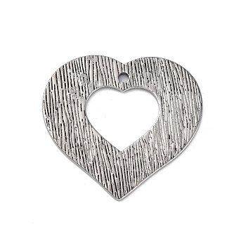 304 Stainless Steel Pendants, Textured, Heart Charms, Antique Silver, 30x30x1~2mm, Hole: 1.8mm
