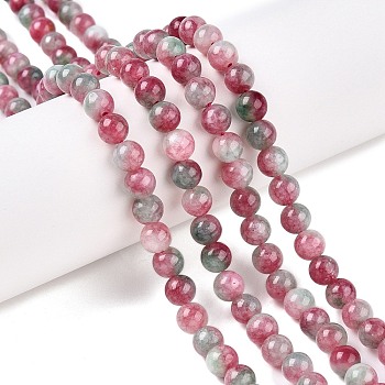 Dyed Natural White Jade Beads Strands, Two Tone, Round, Indian Red, 6x6mm, Hole: 0.9mm, about 61~65pcs/strand, 14.65~15.2''(37.2~38cm)