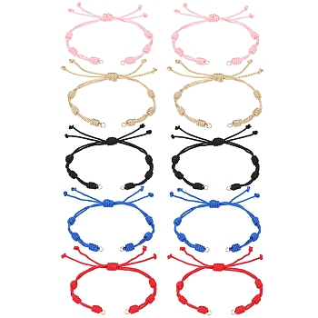 10Pcs 5 Colors Adjustable Braided Nylon Cord Link Bracelet Making, with 304 Stainless Steel Open Jump Rings, Mixed Color, Single Chain Length: about 6 inch(15cm), 2pcs/color