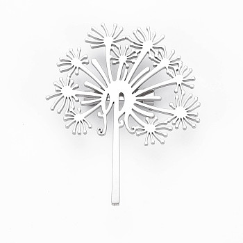 Dandelion Brooch, 201 Stainless Steel Flower Lapel Pin for Backpack Clothes, Nickel Free & Lead Free, Stainless Steel Color, 52.5x41.5x6.5mm, Pin: 0.7mm