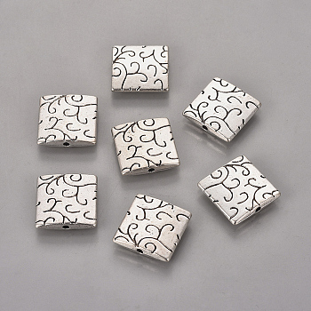Tibetan Style Alloy Beads, Lead Free & Nickel Free & Cadmium Free, Square, Antique Silver, about 15mm long, 15mm wide, 3.5mm thick, hole: 1.5mm