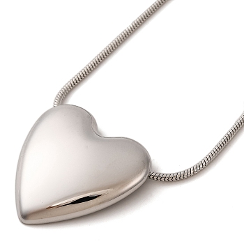 304 Stainless Steel Heart Pendant Round Snake Chain Necklaces for Women, Stainless Steel Color, 16.42 inch(41.7cm)
