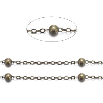 Brass Flat Oval Cable Chains, Satellite Chains, Unwelded, with Card Paper, Lead Free and Nickel Free, Antique Bronze, 2.2x1.7x0.23mm, Bead: 3.5mm