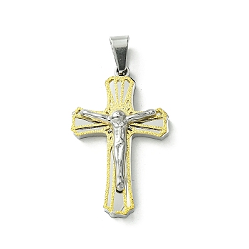 Vacuum Plating 304 Stainless Steel Pendants, Crucifix Cross Charm, Golden & Stainless Steel Color, 31.5x19.5x6mm, Hole: 7.5x3.5mm
