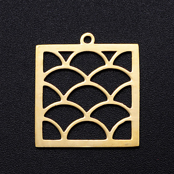201 Stainless Steel Pendants, Filigree Joiners Findings, Laser Cut, Square with Spindrift, Golden, 22x20x1mm, Hole: 1.4mm