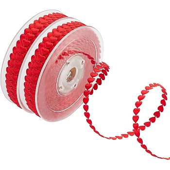 Polyester Heart Ribbon,Garment Accessories, Red, 1/4 inch(8mm), about 21.87 Yards(20m)/Roll