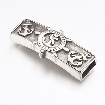 316 Surgical Stainless Steel Slide Charms, Anchor & Helm, Antique Silver, 39x17x7mm, Hole: 3.5x10mm