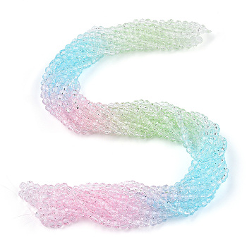 Transparent Glass Beads Strands, Segmented Multi-color Beads, Faceted(32 Facets), Round, Medium Sea Green, 4~4.5mm, Hole: 1mm, about 90~95pcs/strand, 13.98''(35.5cm)