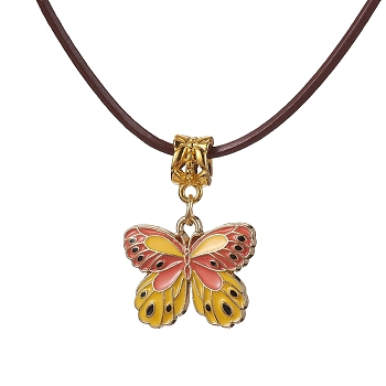 Alloy Enamel Butterfly Pendant Necklaces, with Cowhide Leather Cord, Gold, 19.61~19.80 inch(49.8~50.3cm)