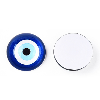 Glass Cabochons, Half Round with Eye, Medium Blue, 20x6.5mm