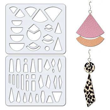 2Pcs 2 Style Acrylic Earring Handwork Template, Card Leather Cutting Stencils, Fan, 15x18x0.3cm, 1pc/style