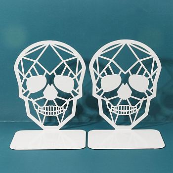 Non-Skid Iron Bookend Display Stands, Adjustable Desktop Heavy Duty Metal Book Stopper for Shelves, White, Skull Pattern, 90x120x175mm