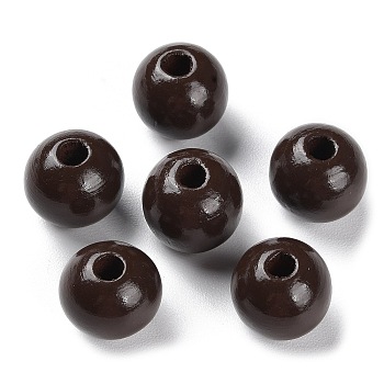 Spray Painted Natural Wood Beads, Round, Black, 15~16x14.5~15mm, Hole: 3.3~4mm