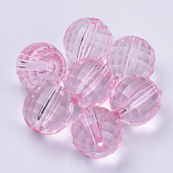 Transparent Acrylic Beads, Faceted, Round, Pink, 8x8mm, Hole: 1.5mm, about 1770pcs/500g