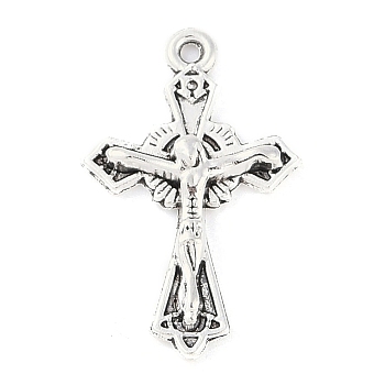 Tibetan Style Zinc Alloy Pendants, For Easter, Lead Free & Cadmium Free, Crucifix Cross, Antique Silver, 23.3x15x3mm, Hole: 1mm, about 500pcs/500g