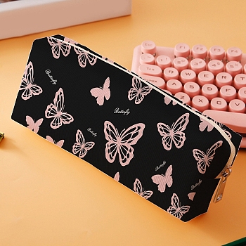 Velvet Butterfly Print Multi-function Pen & Pencil Zipper Bags, Desktop Stationery Organizer, Black, 120x250x40mm