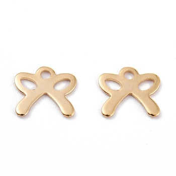 201 Stainless Steel Charms, Laser Cut, Bowknot, Real 18k Gold Plated, 8.5x9.5x0.5mm, Hole: 1.5mm
