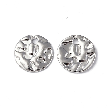 304 Stainless Steel Charms, Textured, Flat Round Charm, Stainless Steel Color, 10x1mm, Hole: 1.4mm