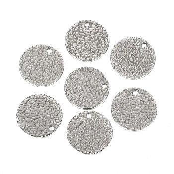 304 Stainless Steel Charms, Textured, Laser Cut, Flat Round, Stainless Steel Color, 15x1.6mm, Hole: 1mm