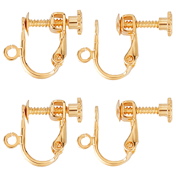 20Pcs Brass Clip-on Earring Findings, Spiral Ear Clips, with Loop, Long-Lasting Plated, Real 18K Gold Plated, 15.5x14x5mm, Hole: 2mm