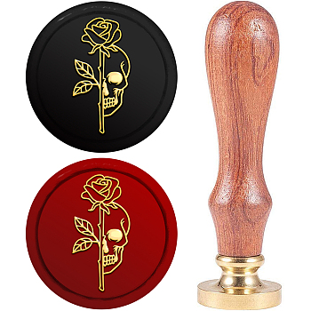 Wax Seal Stamp Set, Sealing Wax Stamp Solid Brass Head,  Wood Handle Retro Brass Stamp Kit Removable, for Envelopes Invitations, Gift Card, Rose Pattern, 83x22mm