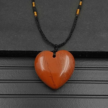 Natural Red Jasper Pendant Necklaces, Heart, 15.75~23.62 inch(40~60cm)