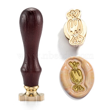 DIY Scrapbook, Brass Wax Seal Stamp and Wood Handle Sets, Candy Pattern, 8.7cm, Stamps: 24x11x14mm, Handle: 78x22mm(AJEW-I063-21)