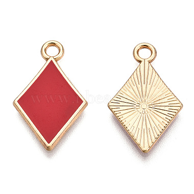 Light Gold Red Rhombus Alloy+Enamel Pendants